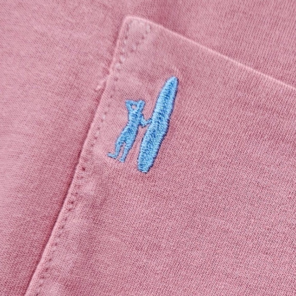 JOHNNIE-O | Mens Med Pink Long Sleeve Cotton Modal Pocket T-Shirt Surfer Logo - Picture 5 of 15